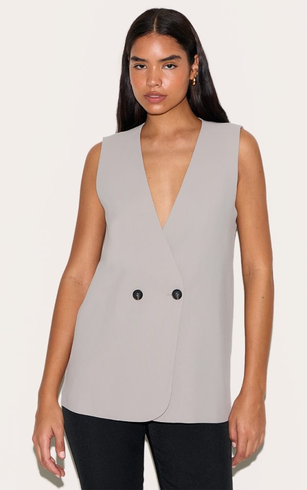 Tall Ash Grey Boxy Oversized Vest