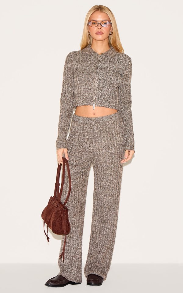 Chocolate Marl Knitted Tie Waist Pants