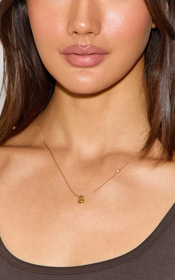 Gold Water Resistant Bubble Initial S Necklace