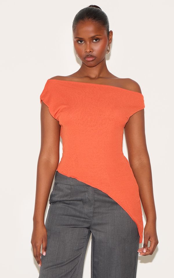 Paprika Burnout Mesh Asymmetric Long Top