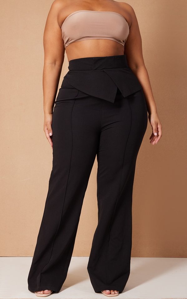 Plus Black Fold Over Waistband Flare Pants