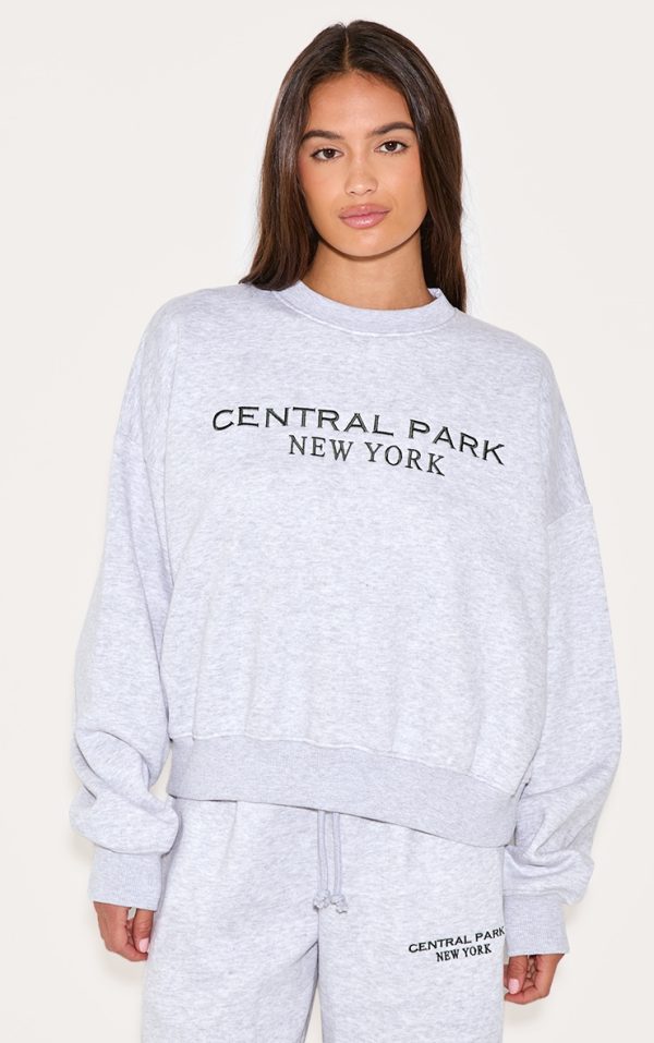 Ash Grey Central Park Embroidered Boxy Sweat