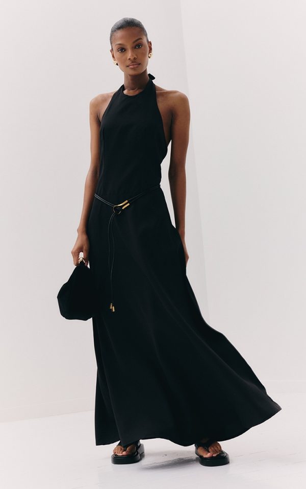 Black Tailored Halterneck Maxi Dress