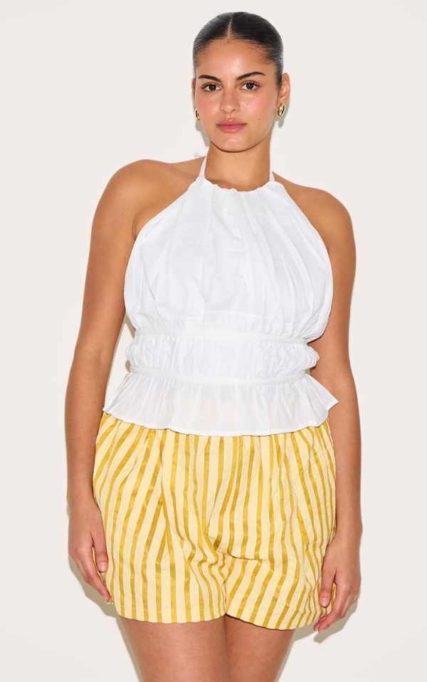 Plus White Linen Tiered Tie Back Long Top