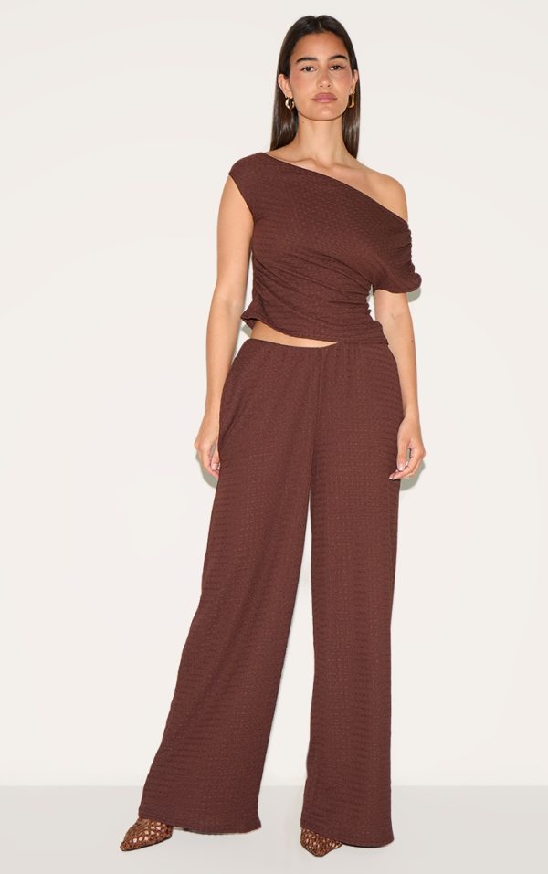 Chocolate Textured Mid Rise Wide Leg Pants