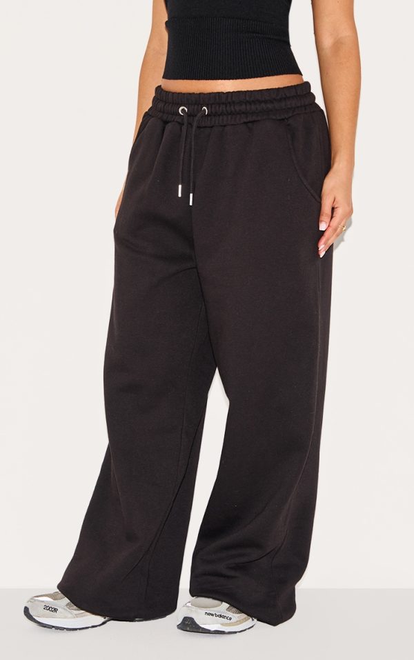 Petite Black Wide Leg Elasticated Drawstring Sweatpants