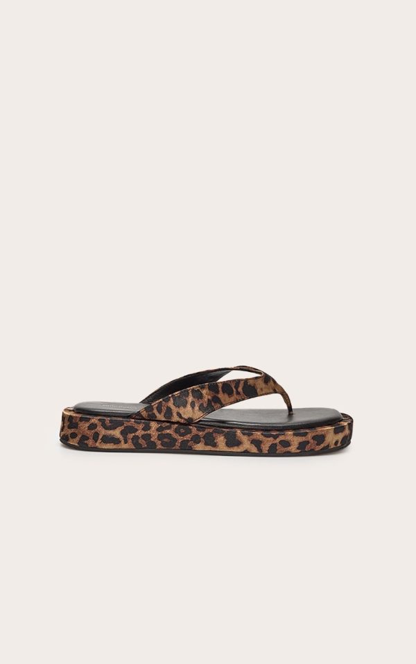 Leopard Satin Round Toe Thong Flatform Sandals