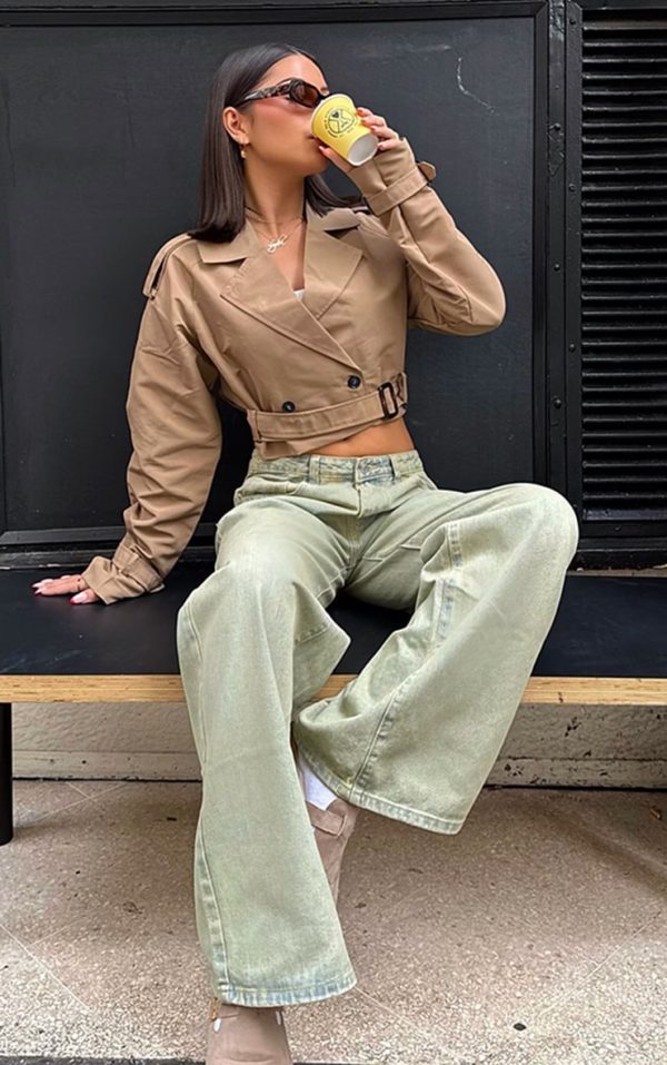 Taupe Belted Cropped Trench Coat