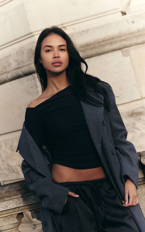 Navy Soft Touch Asymmetric Detail Long Sleeve Top