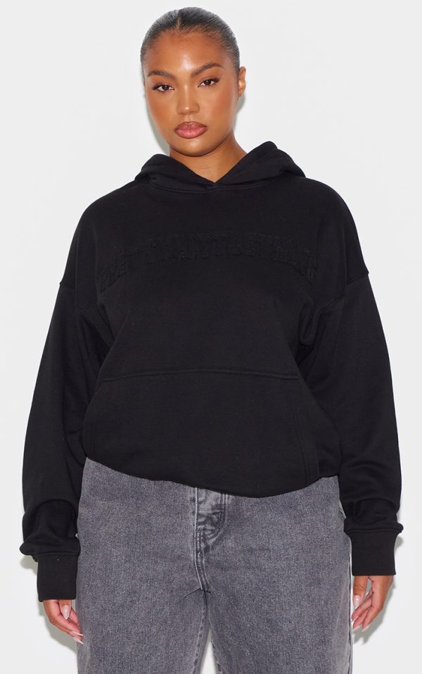 PRETTYLITTLETHING Plus Black Applique Hoodie