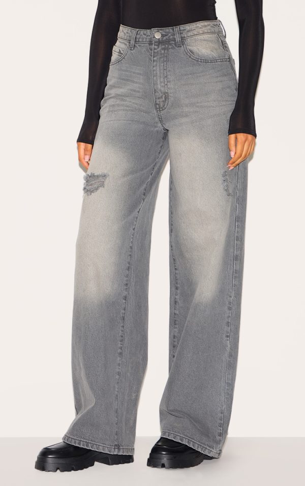 Tall Washed Grey High Waist Wide Leg Jeans