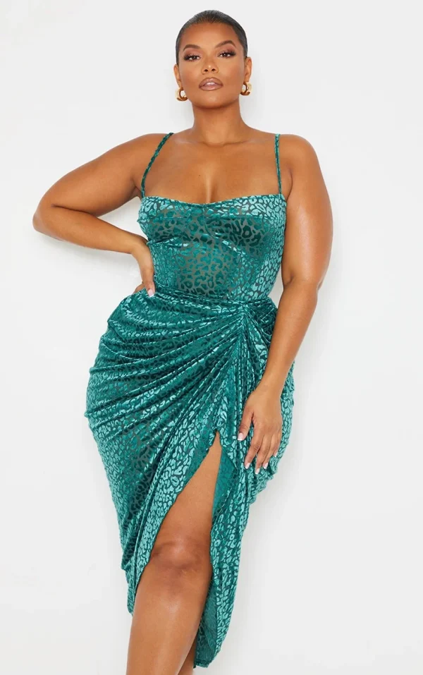 Plus Emerald Green Leopard Velvet Structured Corset Top