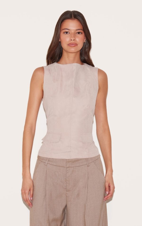 Stone Peach Skin Sleeveless Long Top