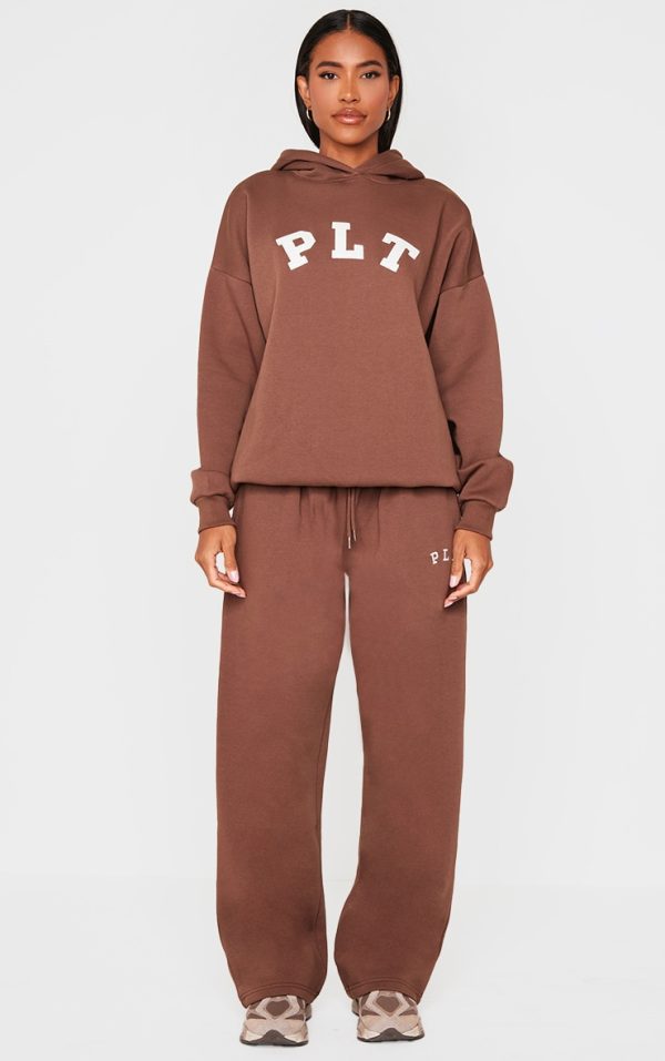PRETTYLITTLETHING Dark Chocolate Logo Oversized Wide Leg Sweatpants
