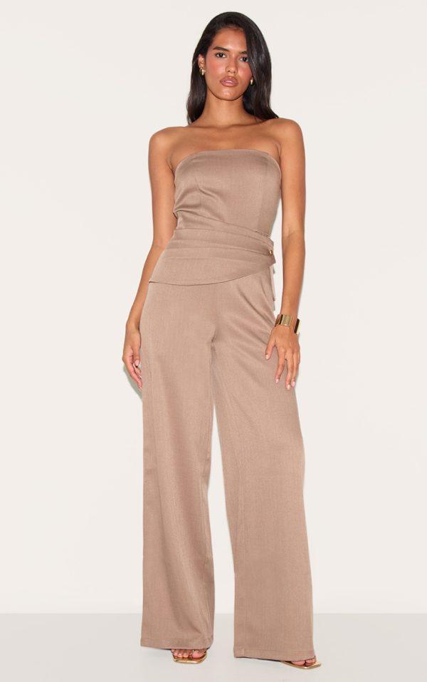 Mushroom Woven Bandeau Tie Detail Jumpsuit