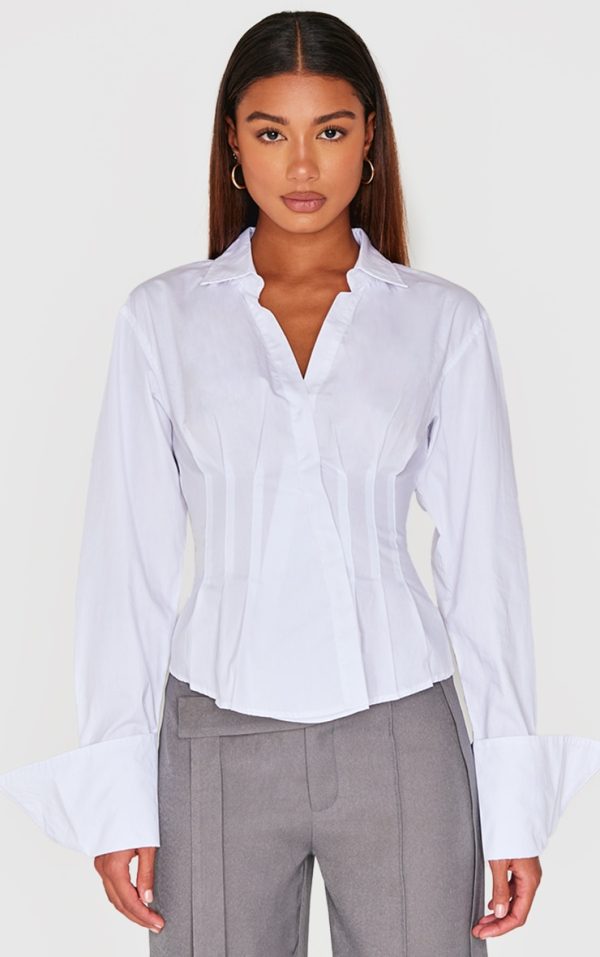 White Asymmetric Cinched Shirt