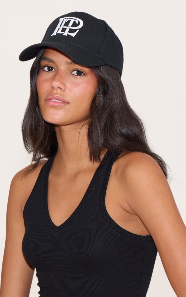 Black Pretty Little Thing White Embroidered Cap