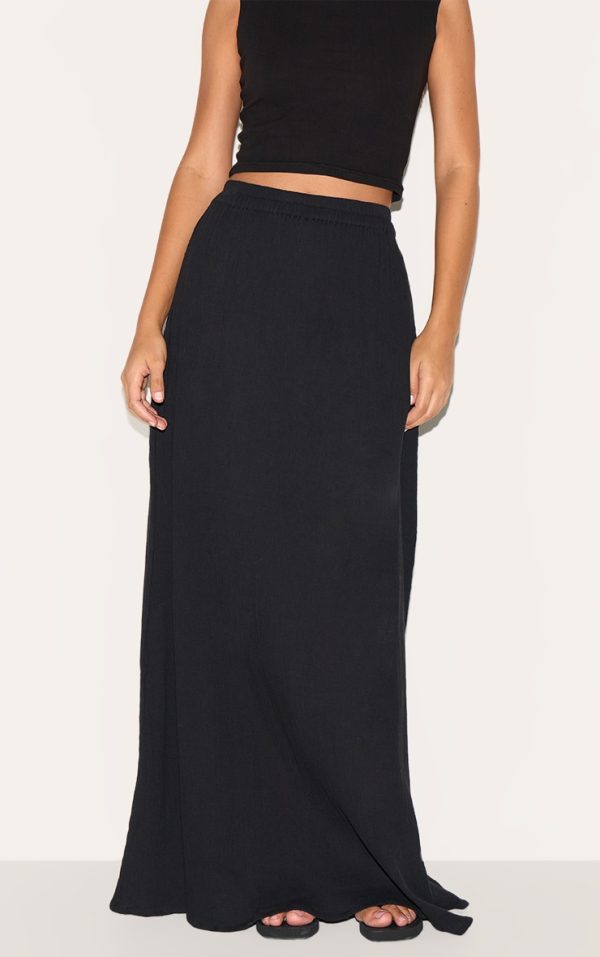 Tall Black Cotton Cheesecloth Elasticated Waist Maxi Skirt