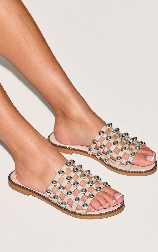 Alisa Nude Large Studded Slides