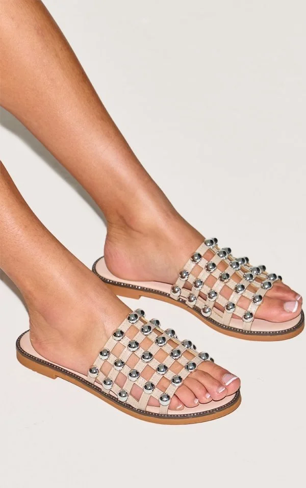 Alisa Nude Large Studded Slides