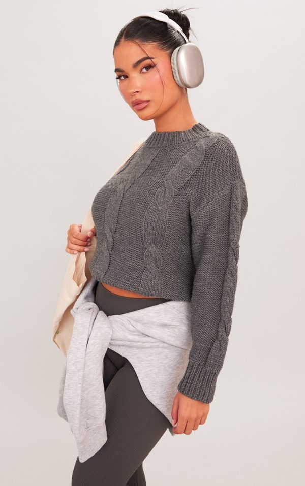 Petite Charcoal Cable Knitted Sweater
