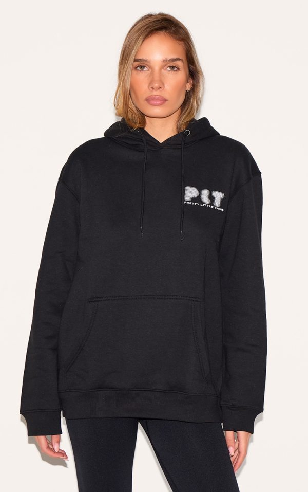 PRETTYLITTLETHING Black Printed Oversized Hoodie