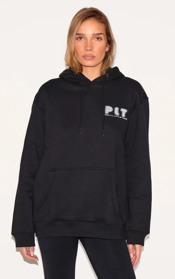 PRETTYLITTLETHING Black Printed Oversized Hoodie