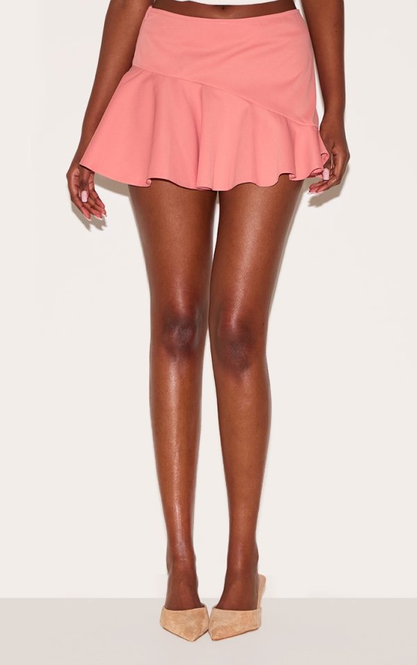 Apricot Tailored Woven Scalloped Edge Mini Skirt