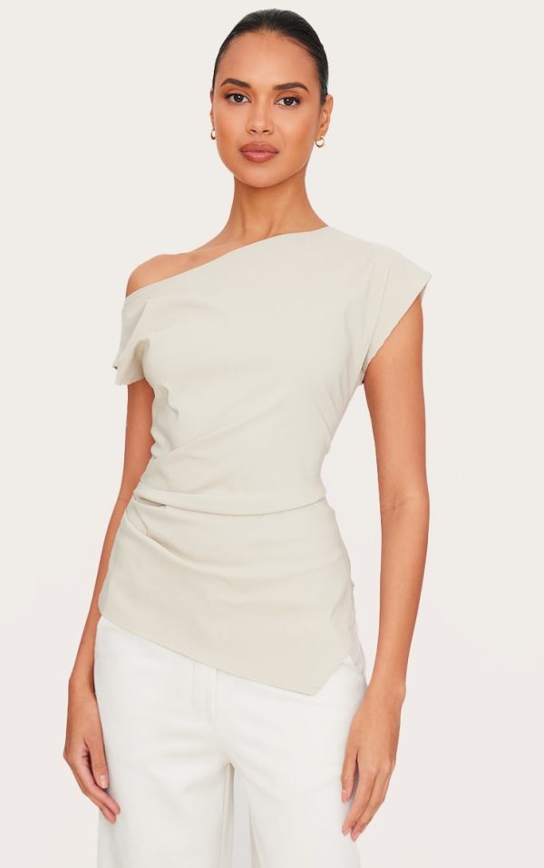Stone Bengaline Slouch Asymmetric Long Top