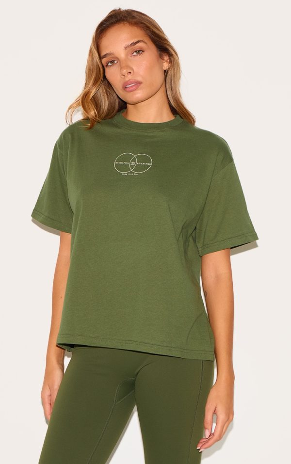 Khaki Body Mind Soul Printed Boxy Oversized T Shirt