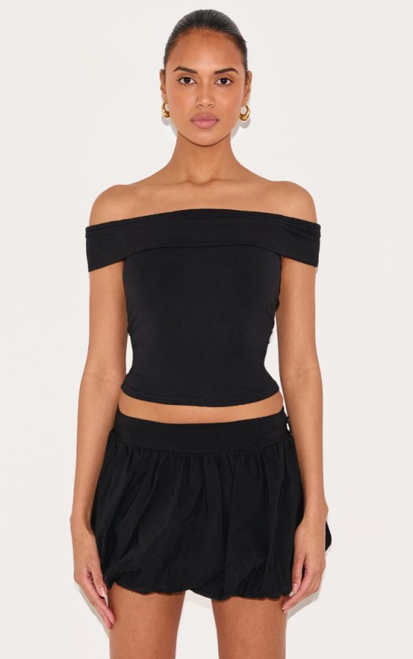 Black Modal Cotton Bardot Long Top