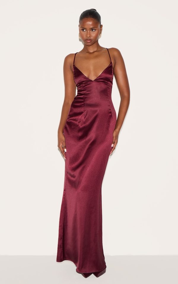 Plum Satin Tie Back Maxi Dress