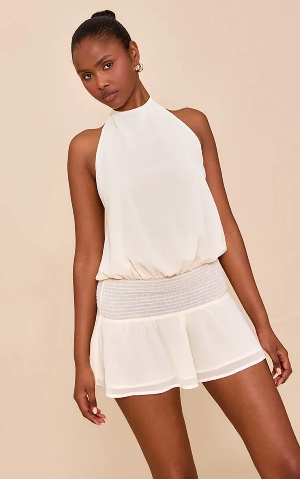 Butter Cream Chiffon Halterneck Romper
