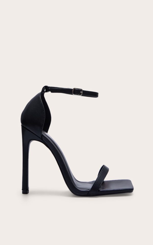 Black WIDE FIT Pu Barely There Strappy Heeled Sandals