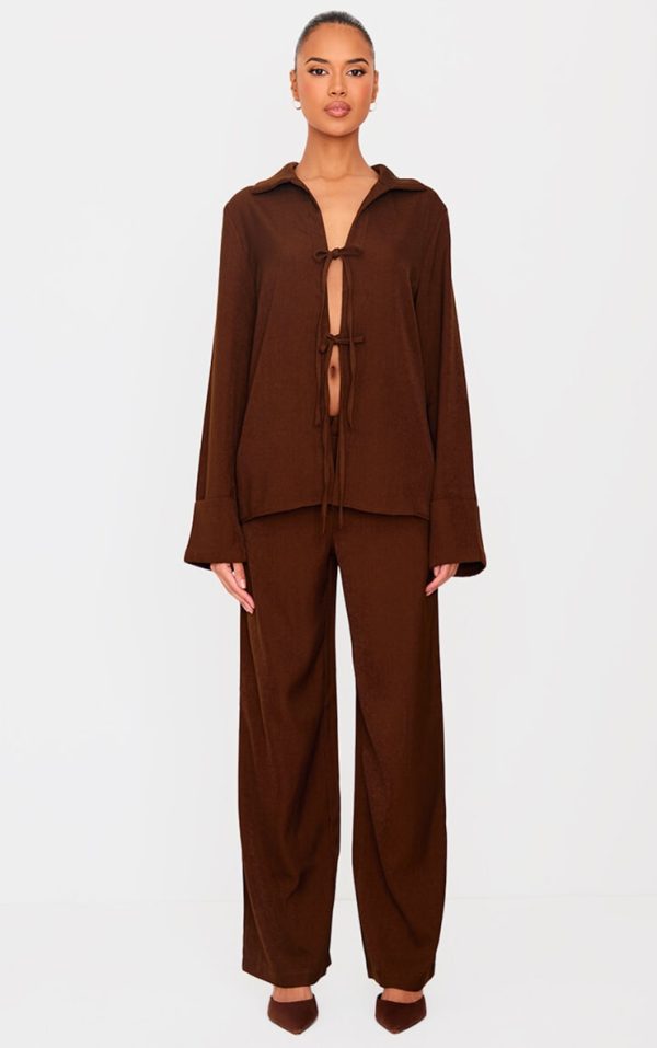 Chocolate Premium Wide Leg Mid Rise Pants