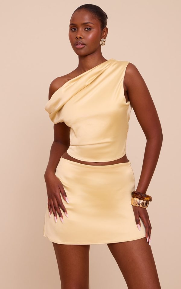 Lemon Satin Mid Rise Floaty A Line Mini Skirt