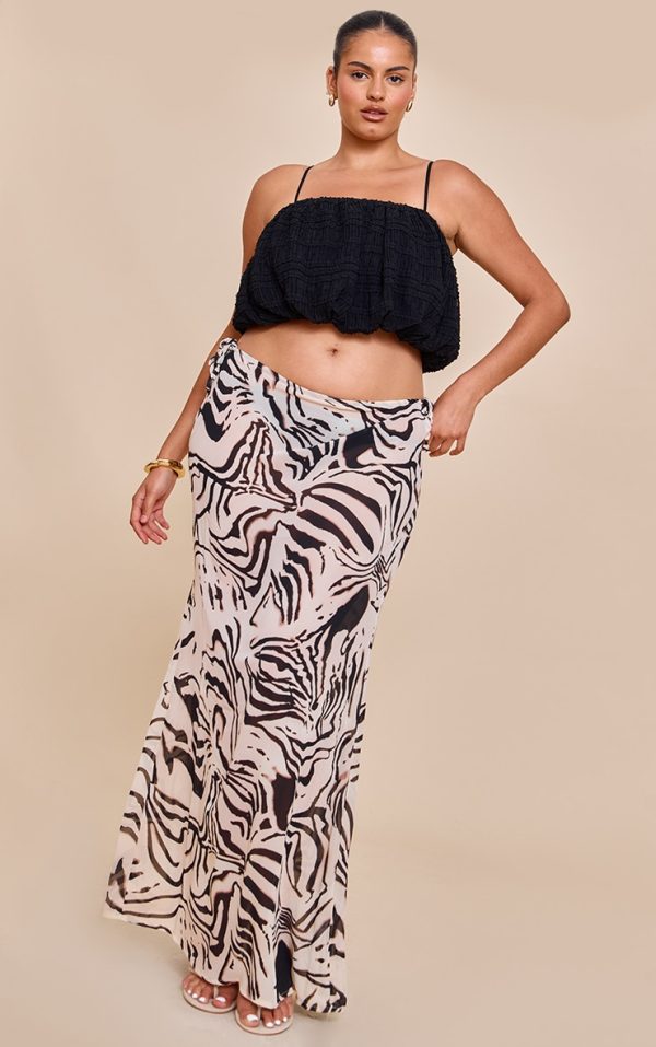 Plus Zebra Print Sheer Low Rise Maxi Skirt