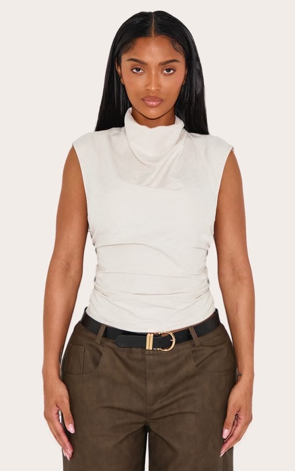 Shape Cream Peach Skin High Cowl Neck Top