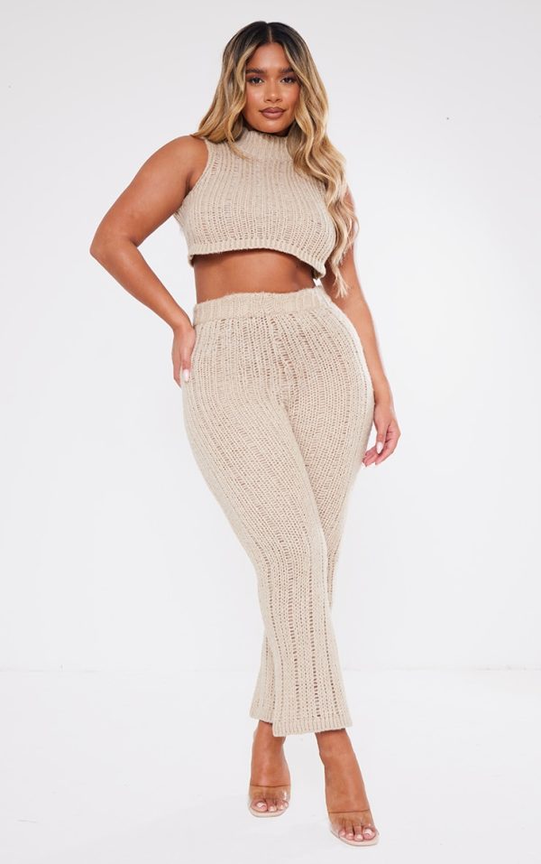 Shape Oatmeal Knit High Waist Flare Pants