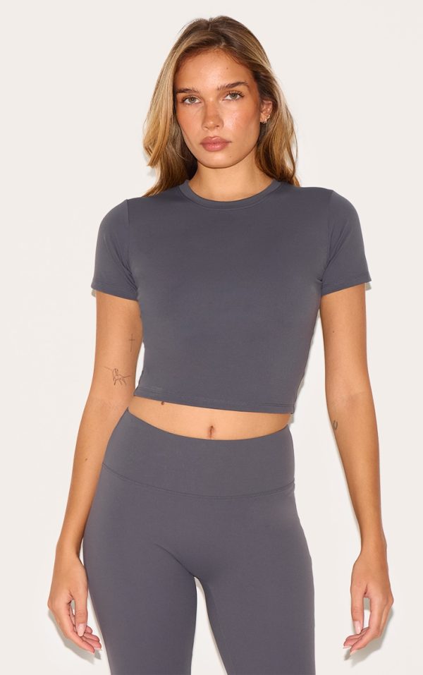 Charcoal Sculpt Short Sleeve Crop Gym Top
