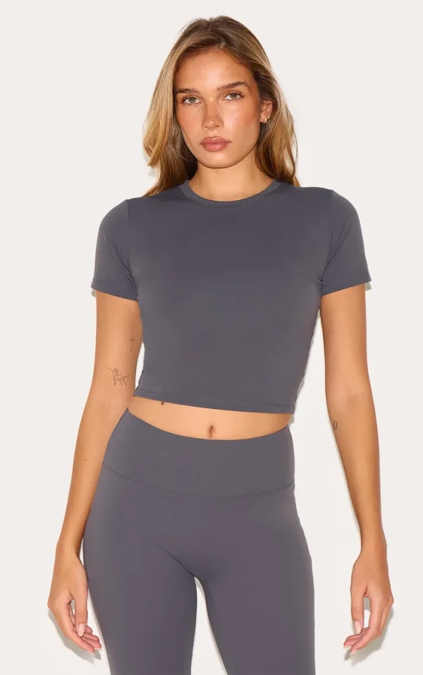 Charcoal Sculpt Short Sleeve Crop Gym Top