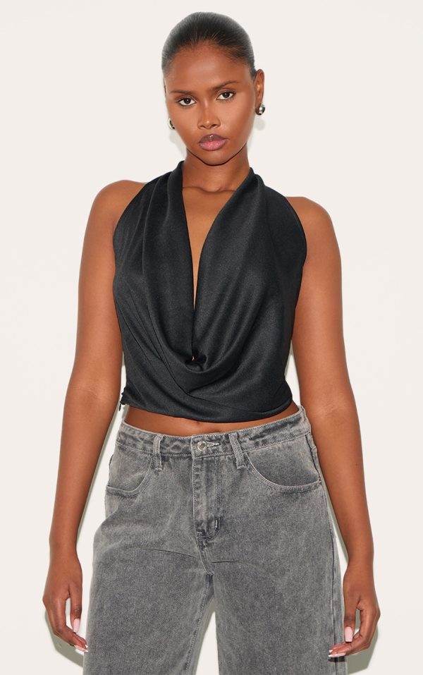 Black Cowl Neck Long Top