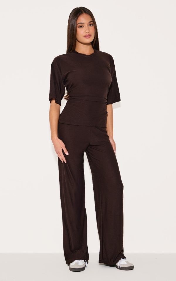 Chocolate Soft Touch Mid Rise Wide Leg Pants