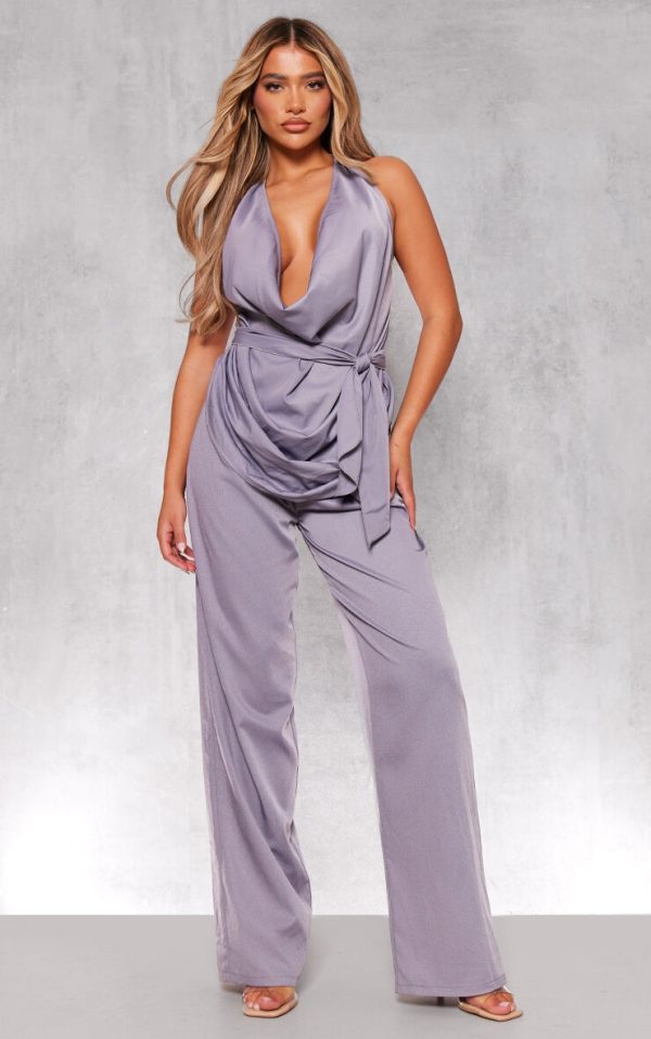 Blue Grey Woven Pocket Detail Straight Leg Pant