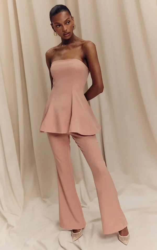 Peach Woven Tailored Flare Leg Pants