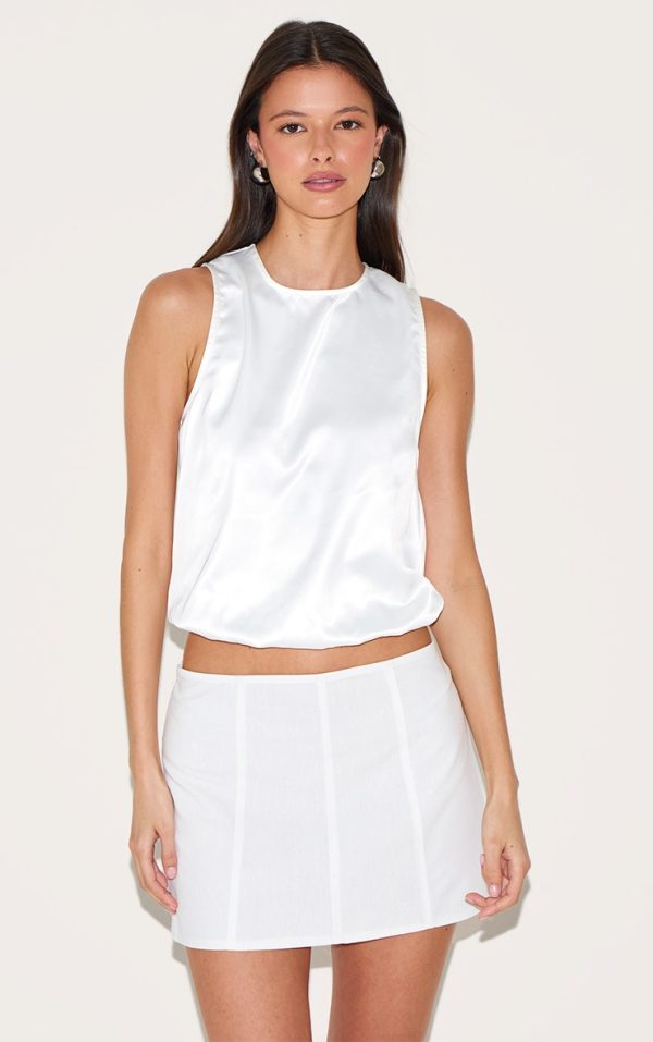 White Satin Bubble Hem Top