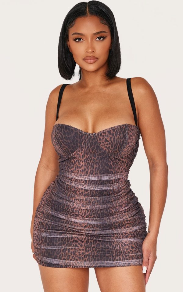 Shape Leopard Print Corset Ruched Mini Dress