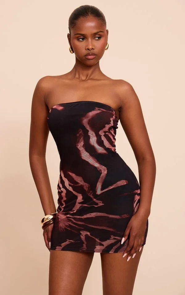 Brown Zebra Print Bandeau Mini Dress