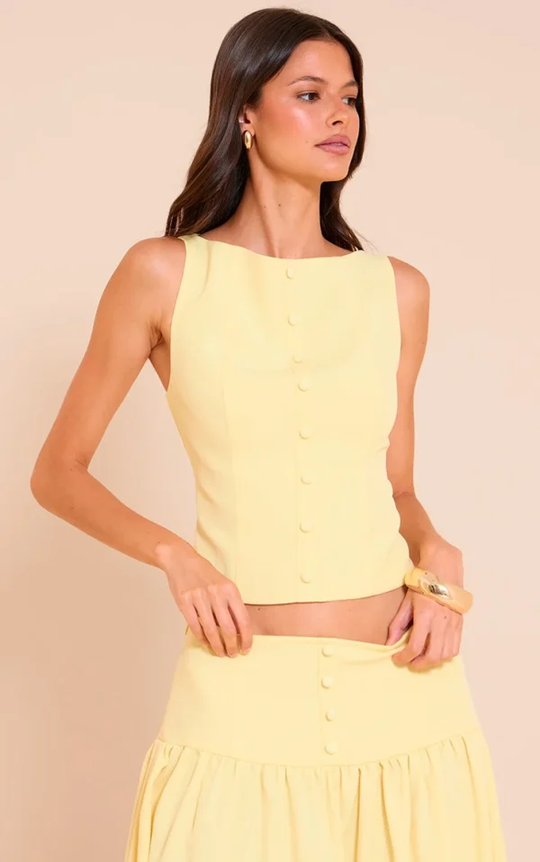 Lemon Woven Button Detail Vest