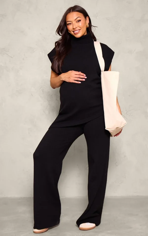 Maternity Black Knit Wide Leg Pants
